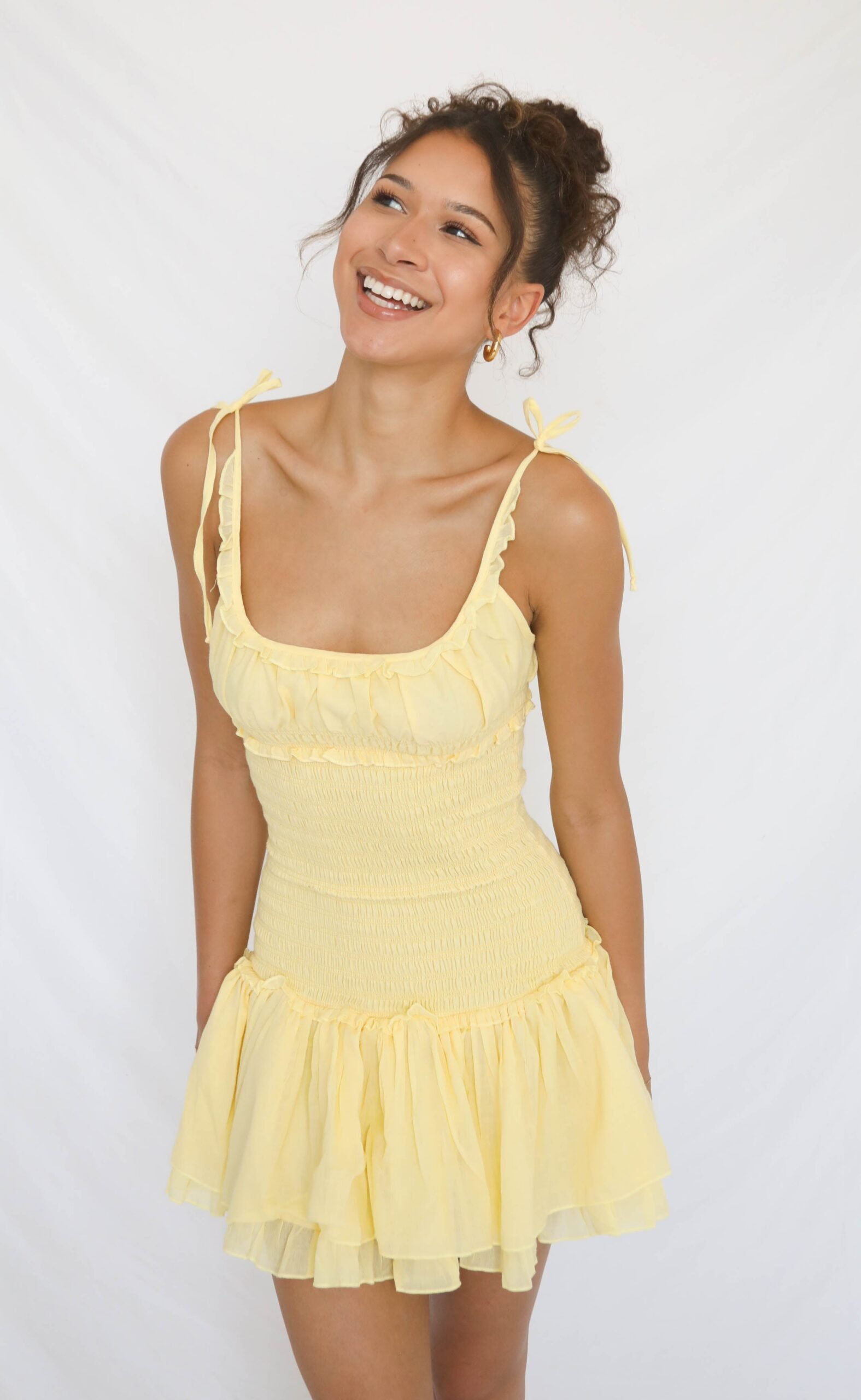 lemon drop ruffle mini dress